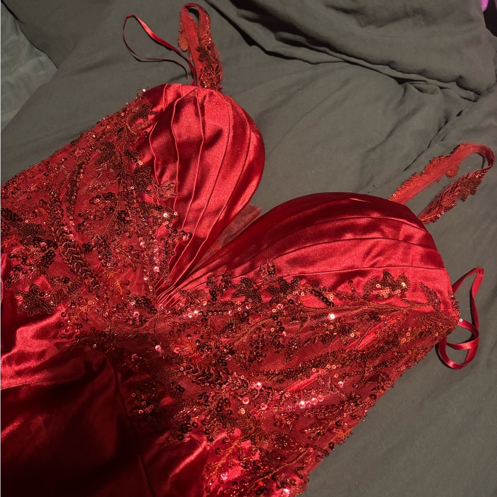 Red Satin & Sequin Bodysuit